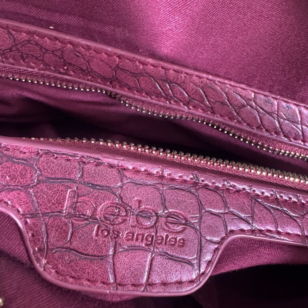 Bebe Burgundy Croc-Embossed Satchel Bag - Picture 6 of 6